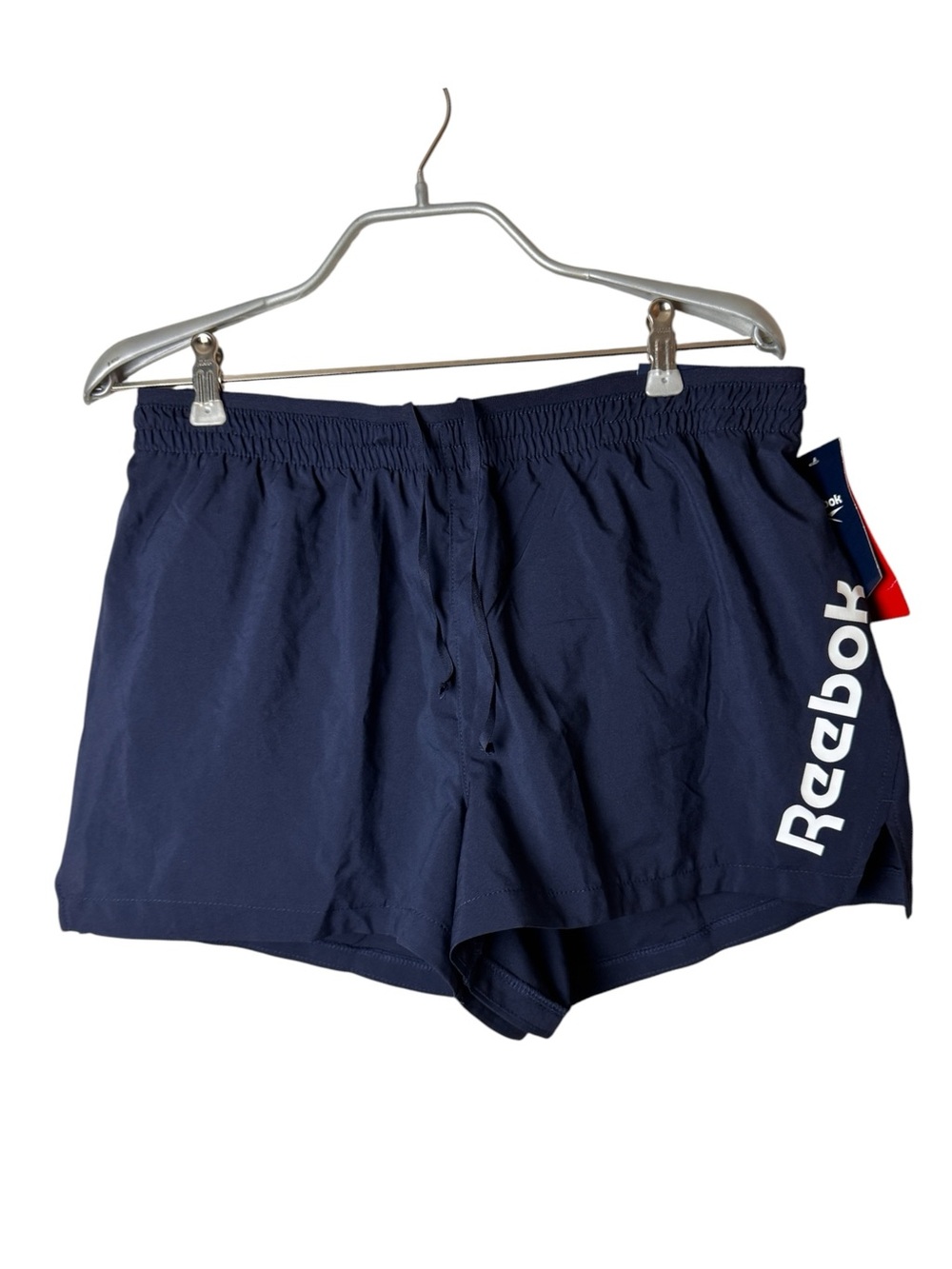 Reebok Athletic Sporty Navy Blue Running Shorts with White Side Logo Size Large